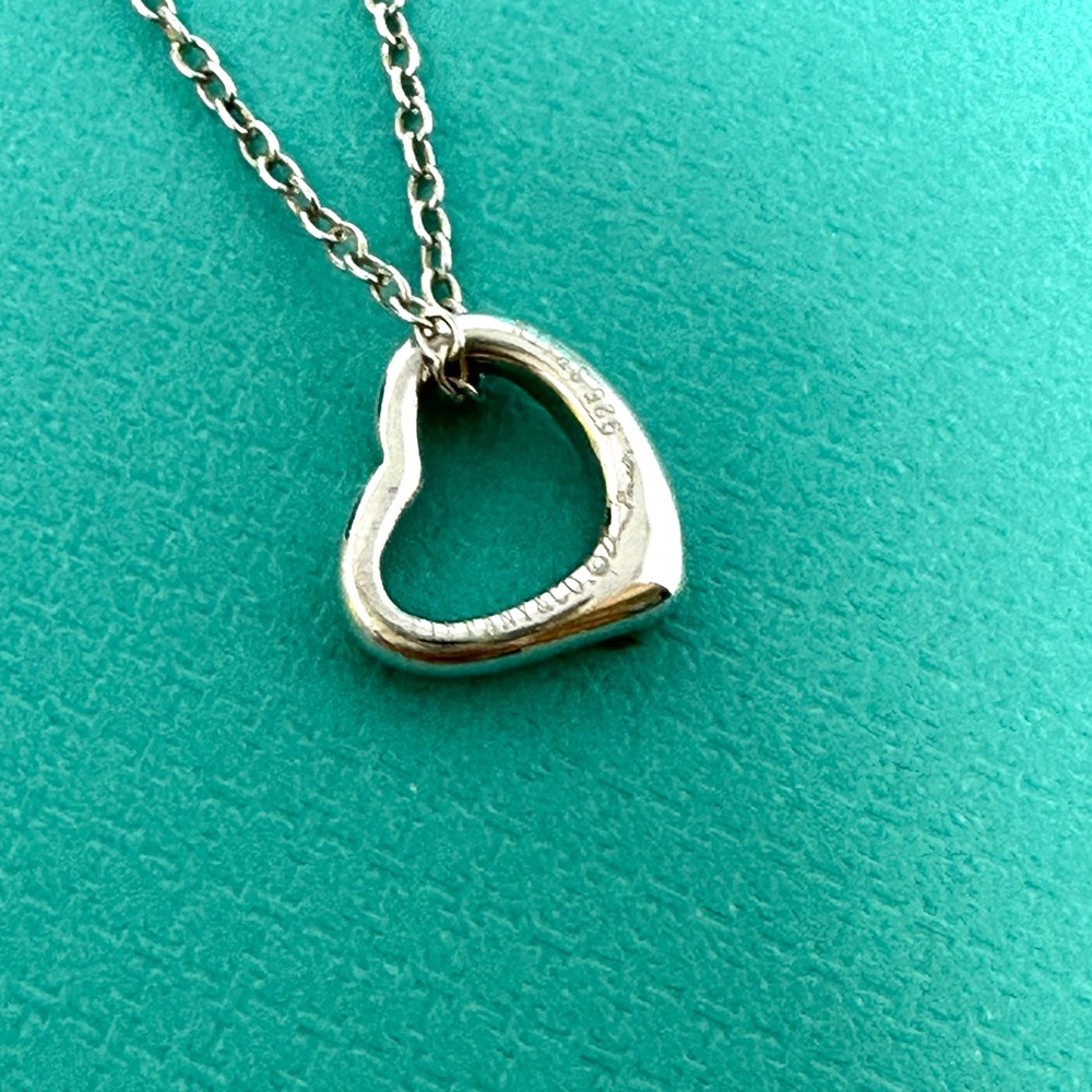 Authentic Tiffany & CO. Elsa Peretti Mini Open Heart Necklace. - Picture 5 of 13